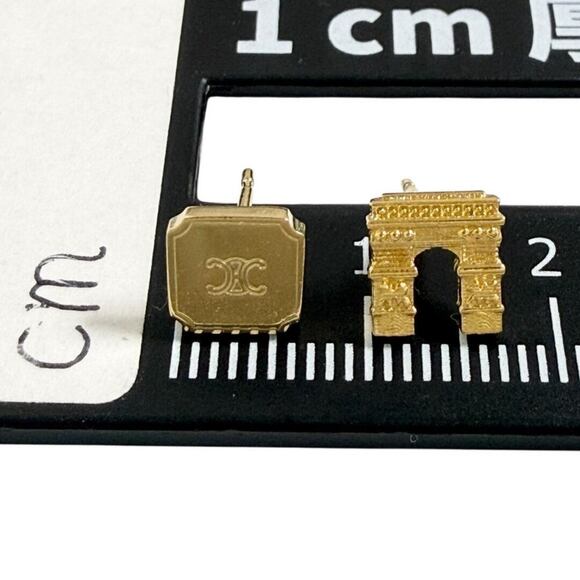 Celine Women's Asymmetrical Stud Earrings, Triomphe, Aftermarket Backs - Picture 8 of 10